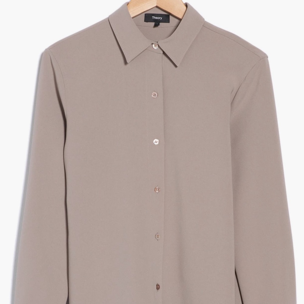 Theory Classic Taupe Button-Up Shirt